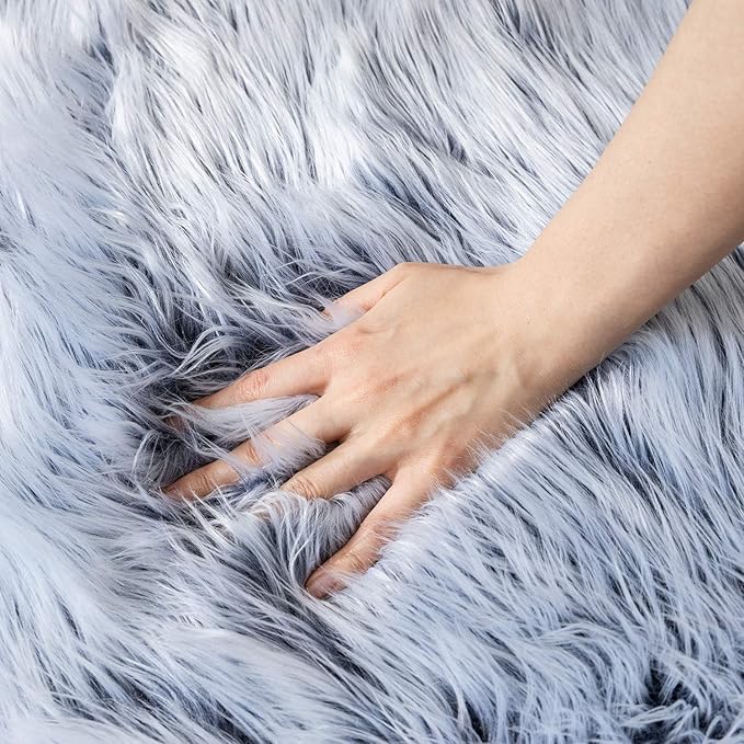 Ashler faux fur rug, Fluffy Shaggy Area Rug Ultra Soft 2 x 3 Feet Sheepskin Fur Rug, Frosted Bottom Blue Fuzzy Rug Machine Washable Shag Rug, Nursery Decor Throw Rugs for Bedroom, Living Room