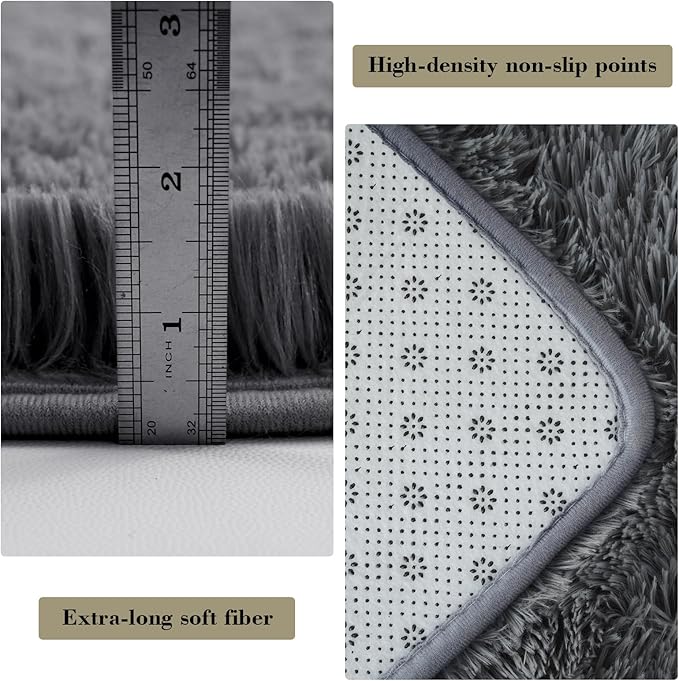 Fluffy Rug Shaggy Area Rug, Dark Gray 2x4 Area Rugs for Bedroom, Small Bedside Rug, Soft Fluffy Shaggy Entryway Throw Rugs for Living Room Bedroom Kids Room Home Decor