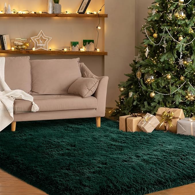 CAIYUECS Green Area Rug Bedroom 5x8: Fluffy Shag Rugs for Living Room-Modern Fuzzy Furry Plush Soft Rugs for Kids Girls Room,Shaggy Rug for Living Room,Bderoom,Dorm Home Decor(5x8 Feet,Green)