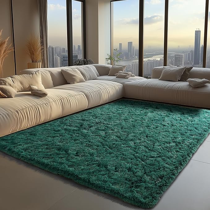 Zentavio Emerald Green Rugs for Bedroom 6x9 Dark Green Area Rugs for Living Room Fluffy Fake Grass Large Carpet for Kids Room Playroom Furry Shag Aesthetic Soft High Pile Washable Home Decor