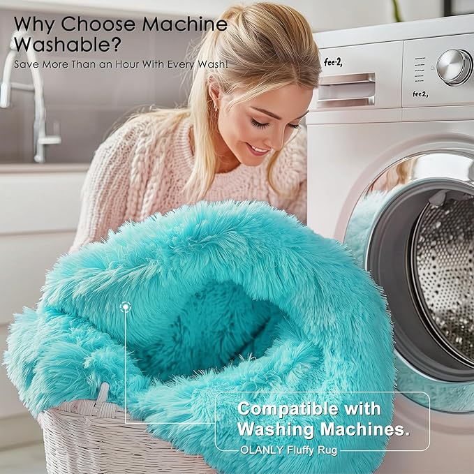 OLANLY 2x4 Machine Washable Runner Rugs for Hallway, Soft Fluffy Shaggy Bedside Rugs for Bedroom, Living Room, Indoor Floor Carpet for Kids Girls Boys, Nursery Rooms, Home Decor Aesthetic, Teal Blue