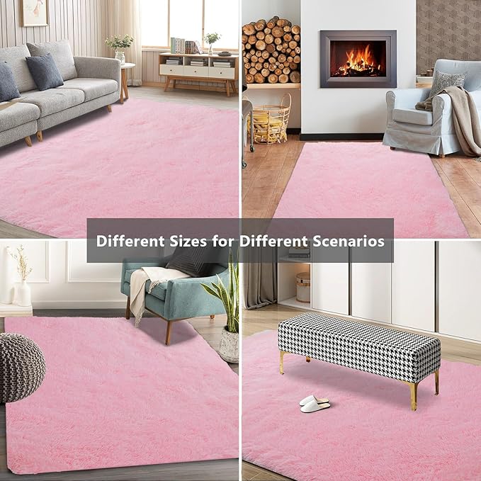 Shag Area Rugs for Living Room Bedroom,Ultra Soft Fluffy Area Rugs for Dorm,Indoor Carpet Nursery Rugs for Kids Girls Room Home Decor (Pink, 10X14 Feet)