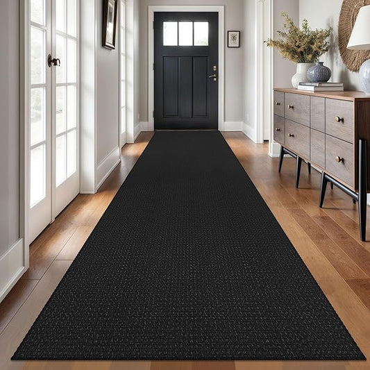 Braided Runner Rug 3x14 Ft Washable Runners for Hallways Non Slip Rubber Backed Kitchen Runners Cotton Long Entryway Runner Indoor, Woven Carpet for Hall Stair Entryway, Black/Grey