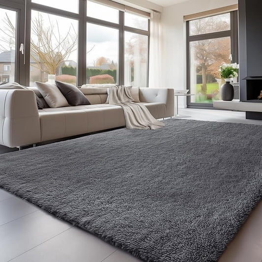 Sour Lemon Area Rugs 9x12 Living Room, Grey Large Area Rug Shag Shaggy Carpet Soft Plush Furry Bedside Rug, Machine Washable Area Rugs for Bedroom Kids Girls Boys Home Decor Anti Slip