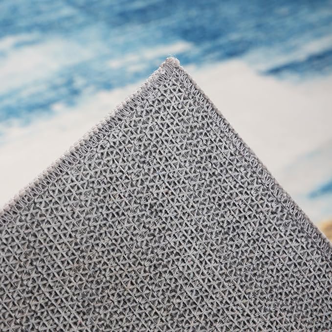 Carvapet Rugs for Living Room, Blue Modern Abstract Low Pile Large Carpet with Rubber Backing, Foldable, Non Slip Machine Washable (12 x 9 Feet Rectangular, Sky Blue Area Rug)