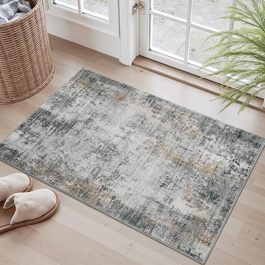 2 x 3 Small Area Rug Indoor Entryway Rug Machine Washable Non Slip Low Pile Carpet Modern Abstract Rugs for Bedroom Kitchen Powder Room Front Porch Bathroom, Grey