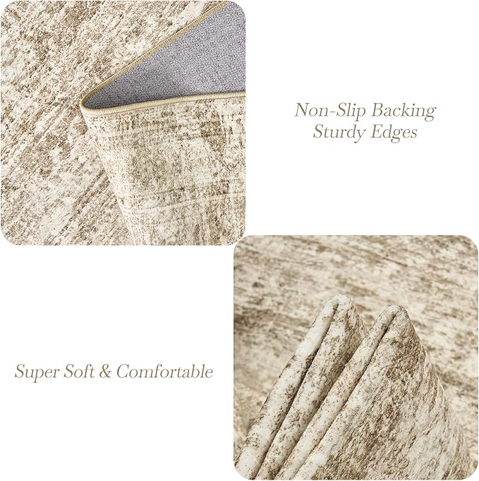 2x3 Washable Rugs for Kitchen, Floor, Entryway, Powder Room Small Area Rug Non-Slip Vintage Low Pile Throw Door Mat Brown