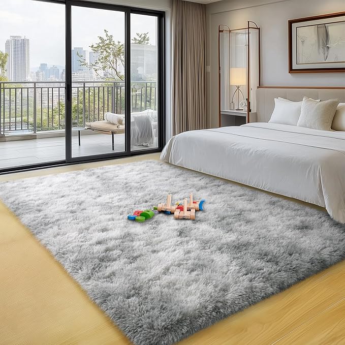 3x5 Area Rugs for Bedroom, Fluffy Soft Shag Rugs for Living Room, Small Fuzzy Plush Shaggy Carpets for Boys and Girls Dorm Room Home Decor (3ft x 5ft, Tie-Dyed Grey)