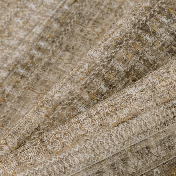 Brown 2x8 Area Rug Runners for Hallways Washable Vintage Distressed Carpet Low Pile Non Slip Indoor Retro Soft Long Accent Rug Bedroom Kitchen Bathroom Laundry Dining Living Room