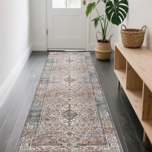 Traditional Vintage Runner Rug for Hallway & Kitchen, Non-Slip Long Rug, 2'x 8' Multi