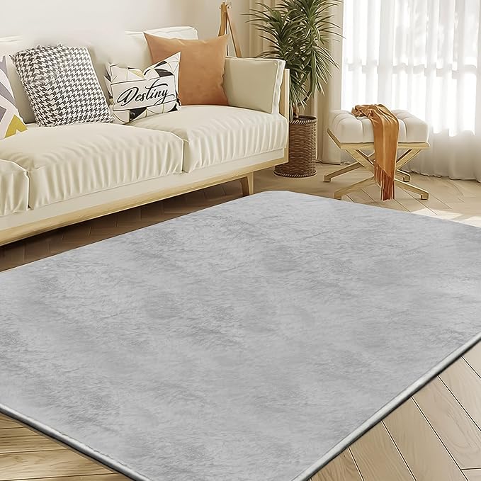 Ultra Soft Kitchen Rugs for Entryway Bathroom 2x3 Feet, Fuzzy Washable Indoor Door Mat - Cozy Faux Fur, Small Carpet for Bedroom Entry (Light Grey)