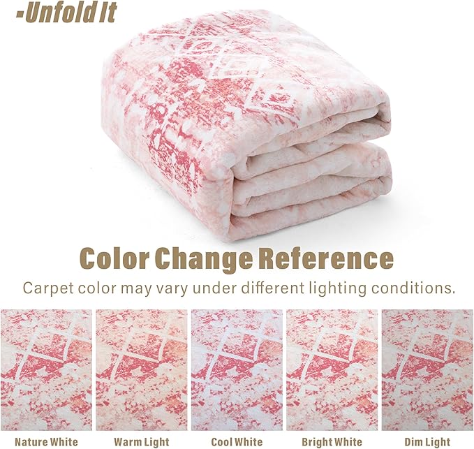 Carvapet Boho Rugs for Living Room, Moroccan Pink Low Pile Small Carpet with Rubber Backing, Foldable, Non Slip Machine Washable (5 x 3 Feet Rectangular, Pink Area Rug)