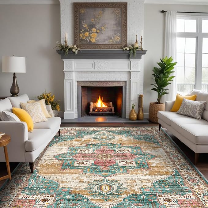 RUUGME Washable 8x10 Area Rugs - Large Rugs for Living Room Stain Resistant Carpet Vintage Rugs for Bedroom with Non Slip Backing Home Decor Floor Decoration Mat (8x10 Green)