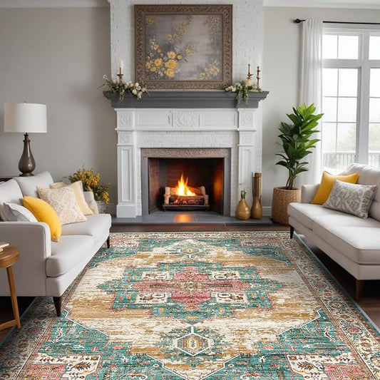 RUUGME Washable 8x10 Area Rugs - Large Rugs for Living Room Stain Resistant Carpet Vintage Rugs for Bedroom with Non Slip Backing Home Decor Floor Decoration Mat (8x10 Green)