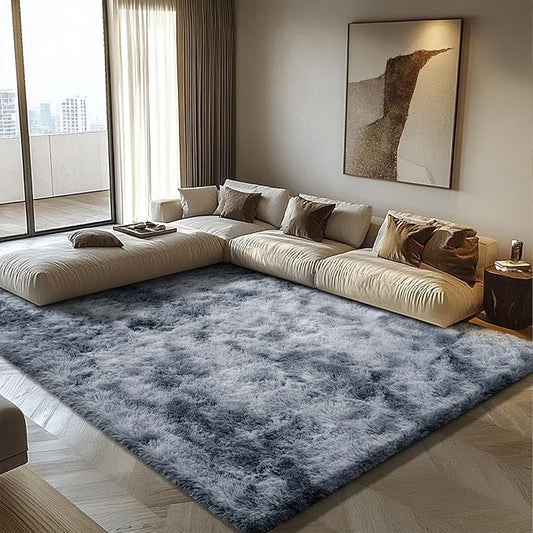 Ultra Soft Fluffy Area Rugs for Bedroom Living Room 10x14, Nursery Rug, Non-Slip Carpet for Kids Dorms Decor, Shaggy Bedside Rug, Tie-dye Black