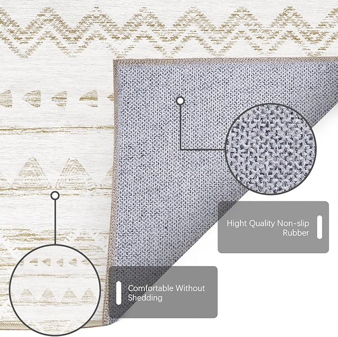 jinchan Area Rug 2x3 Moroccan Entryway Ultra-Thin Door Mat Washable Boho Geometric Rug Non-Slip Carpet for Bathroom Bedroom Laundry Room Taupe