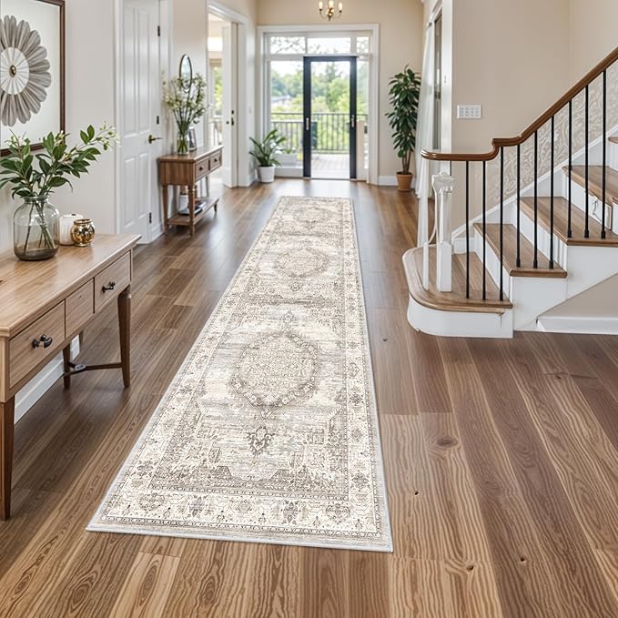 Washable Hallway Runner Rugs 3x12: Soft Ultra Thin Low Pile Carpet Machine Washable Indoor Lightweight Rug Runner Anti Slip Backing Rugs for Living Room Bedroom Kitchen 3'x12' Beige