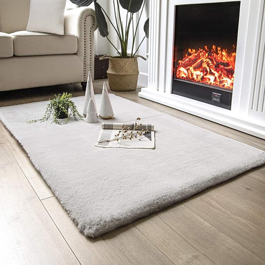 Ashler HOME DECO Ultra Soft Faux Rabbit Fur Chair Couch Cover Area Rug for Bedroom Floor Sofa Living Room Grey Rectangle 3 x 5 Feet