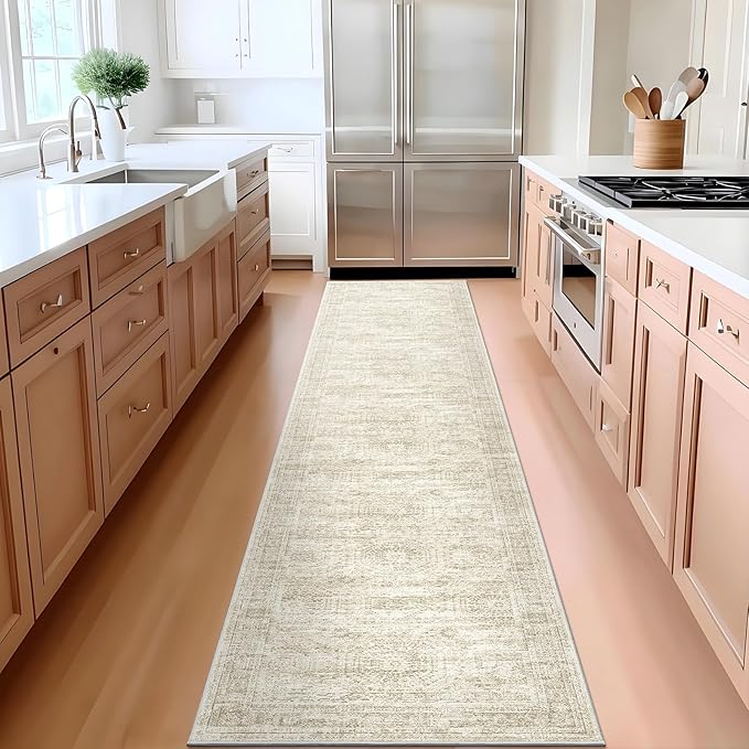 Runner Rug 2'x10' Washable Non-Slip Runner Rugs for Kitchen Bathroom Laundry Room Beige Vintage Floor Carpet Runners for Hallway Entryway