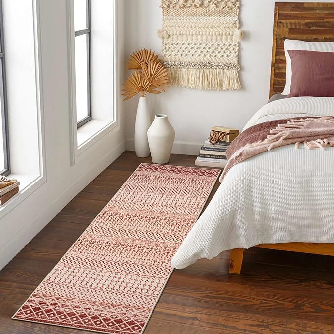 Washable Kitchen Rug Runners for Hallways, 2x8 Ultra Soft Non-Slip Rugs for Bedroom, Low Pile Terracotta Rug Floor Carpet Runner for Entryway Kitchen Bedroom Laundry Room