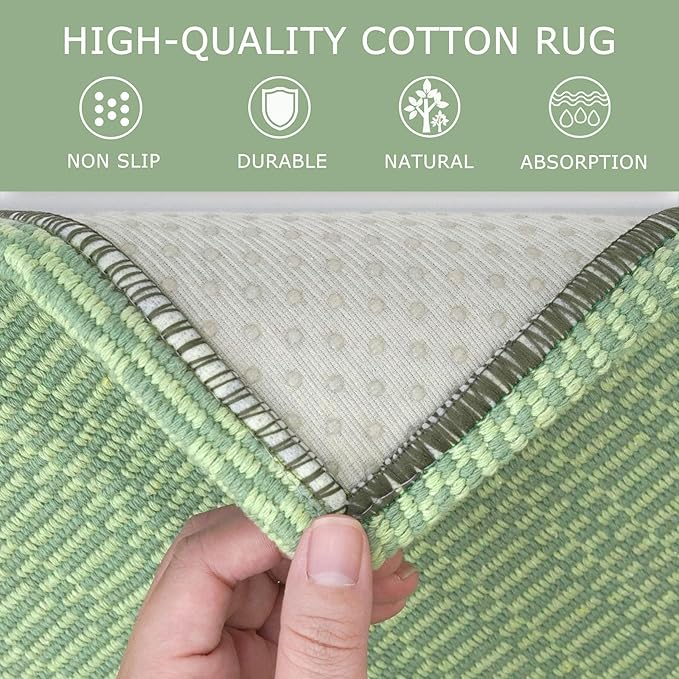 KOZYFLY Washable Runner Rug 2x6 Ft Runners for Hallways Kitchen Runners with Rubber Backing Braided Cotton Entryway Runner Indoor, Carpet for Hallway Kitchen Entryway Bedroom, Sage Green