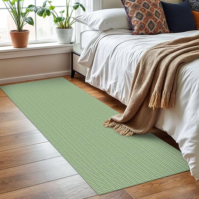 KOZYFLY Washable Runner Rug 2x6 Ft Runners for Hallways Kitchen Runners with Rubber Backing Braided Cotton Entryway Runner Indoor, Carpet for Hallway Kitchen Entryway Bedroom, Sage Green