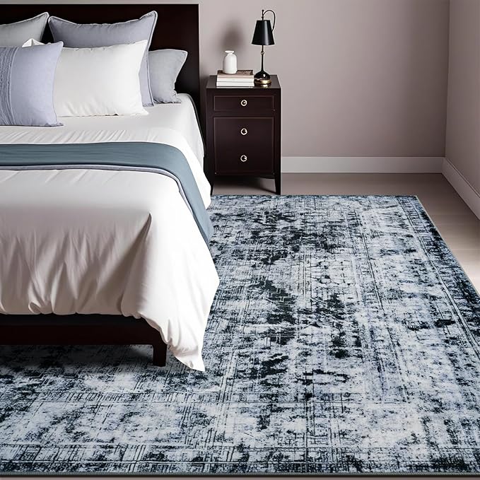 5x8 Non Slip Area Rug, Modern Soft Rugs for Living Room Machine Washable Easy Clean, Kids Pet Friendly Non Shedding, Comfortable for Bedroom Dining Room Kitchen Home Office Floor - Gray