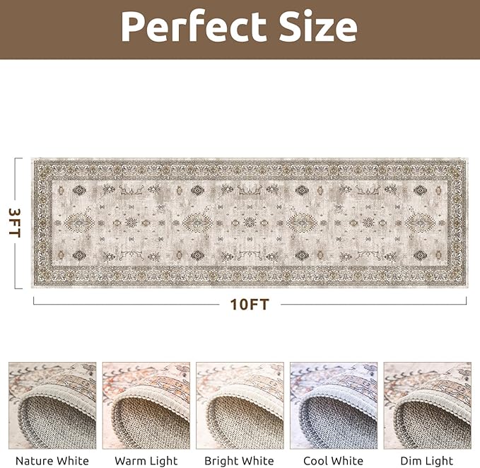 AMOAMI Vintage 3X10 Runner Rug Non Slip Soft Runners for Hallways Washable Hallway Runner Bedside Rugs for Bedroom Long Rug for Hallways Entryway Laundry Room Stair Kitchen Bathroom