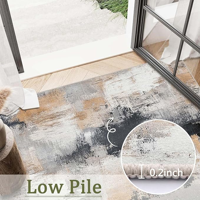 3x5 Area Rug Machine Washable Entryway Rugs Modern Abstract Black White Grey Rug Non-Slip Low Pile Door Mat Entrance Small Carpet for Home Kitchen Bathroom Bedroom