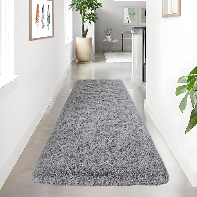 Noahas Grey Runner Rug for Hallway,2'x6' Long Area Rugs for Bedroom Living Room,Non Slip Thick Shag Floor Carpet for Entryway Kitchen Dorm Nursery Bedside Kids Room