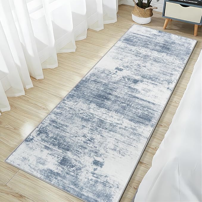 2'6''x8' Runner Rugs Washable Rug: Modern Abstract Living Room Rug Soft Anti-Skid Thin Carpet Indoor Floor Non-Shedding Carpets for Bedroom Dining Room Farmhouse Nursery Home Office - Blue White