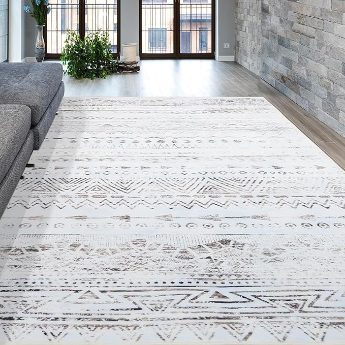 Area Rug 5x7, Vintage Moroccan Washable Rugs, Anti-Slip Backing Rugs for Living Room, Foldable Geometric Carpet for Bathroom Kitchen Laundry Room Decor