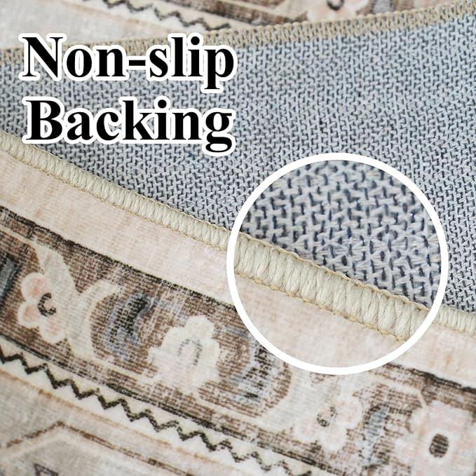 10x12 Rugs Living Room: Large Washable Soft Neutral Oriental Area Rug for Bedroom Farmhouse Low Pile Stain Resistant Thin Rugs Distressed Non Slip Backing Waterproof Indoor Carpet 10'x12' Ivory