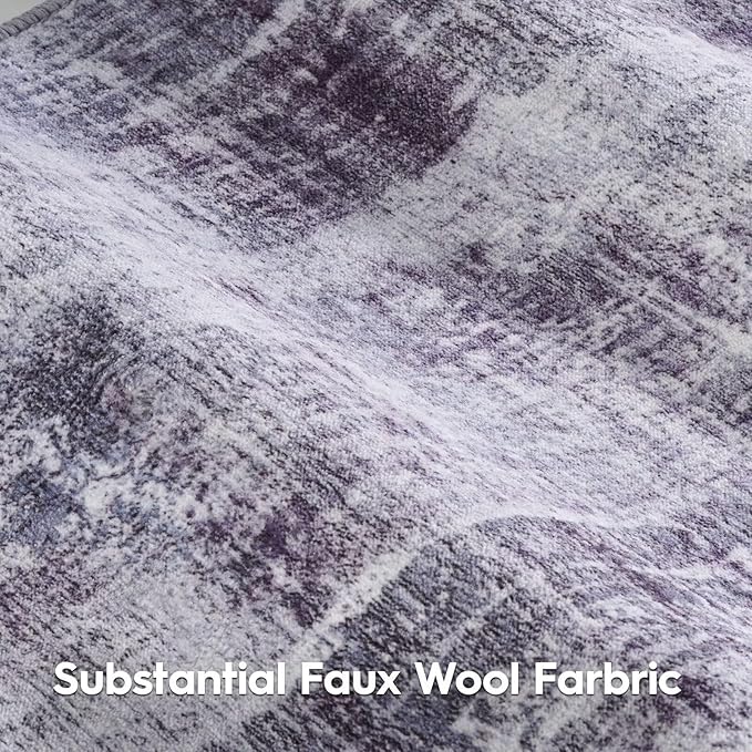 Eleisa Modern Abstract 2x8 Hallway Runner Rug, Purple & Grey, Non-Slip Washable Low Pile Rugs, Vintage Rug Hallway Indoor Carpet for Kitchen, Entryway and Laundry Room