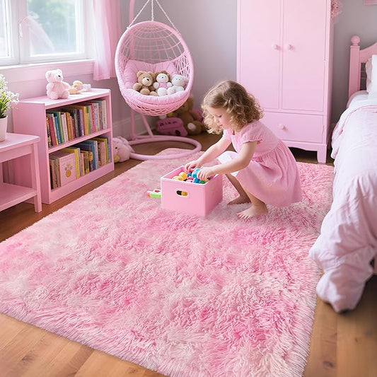 4x6 Pink Rugs for Bedroom Girls, Soft Fluffy Shag Pink Area Rug for Girls Kids Baby Room, Kawaii Fuzzy Thick Carpet Plush Mat Non-Slip Throw Rugs for Nursery Playroom Dorm Home Decor Aesthetic