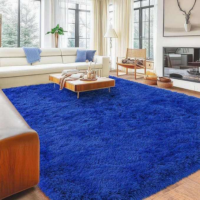Blue Area Rugs 5x7, Anti-Skid Shaggy Fluffy Throw Carpets, Ultra Soft Plush Modern Indoor Fuzzy Floor Rug for Living Room Bedroom Nursery Kids Room Dorm Home Decor Aesthetic