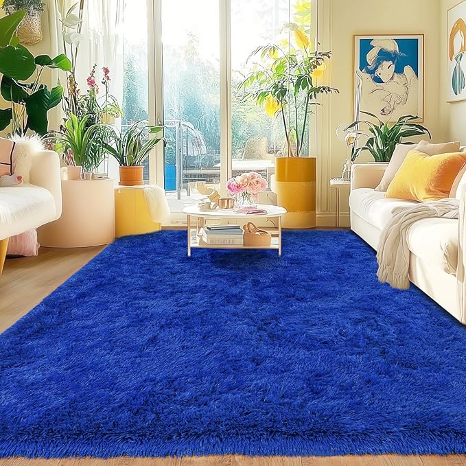 Blue Area Rugs 5x7, Anti-Skid Shaggy Fluffy Throw Carpets, Ultra Soft Plush Modern Indoor Fuzzy Floor Rug for Living Room Bedroom Nursery Kids Room Dorm Home Decor Aesthetic