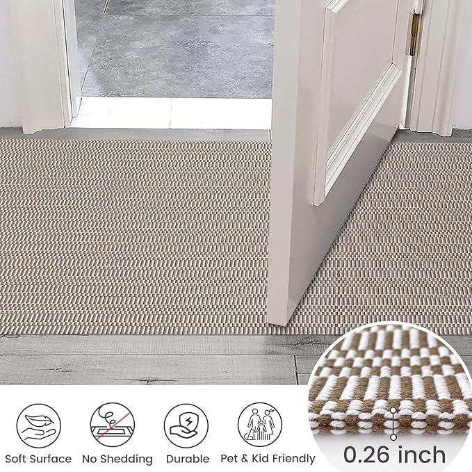 KOZYFLY Washable Runner Rug 2x8 ft Hallway Kitchen Runner Rugs with Rubber Backing Bobo Coffee and White Entryway Runner Indoor, Carpet Runners for Hallway Kitchen Entryway Bedroom