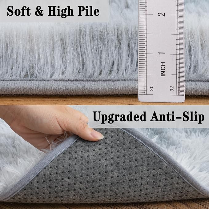 5x7 Shaggy Rugs for Living Room, Tie-Dyed Light Grey Fluffy Area Rug for Bedroom, Soft Plush Shag Carpet for Kids Room, Indoor Non-Slip Fuzzy Rug