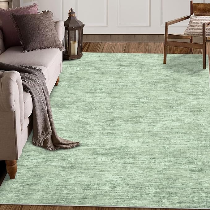 Bedroom Area Rug 4x6 Modern Abstract Area Rug Stain Resistant Small Living Room Rug Contemporary Dining Room Rug Non-Slip Solid Rug Aesthetic Accent Floor Carpet for Kitchen Office, Green