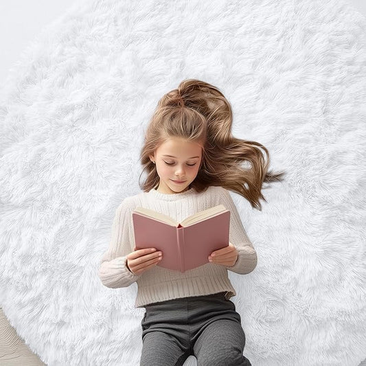 OLANLY White Round Rugs for Bedroom - Machine Washable, 5x5 Feet Circle Area Rugs for Living Room, Soft and Fluffy Shaggy Carpet for Teen Girls and Boys, Dorms, Nursery Rooms, Home Decor Aesthetic
