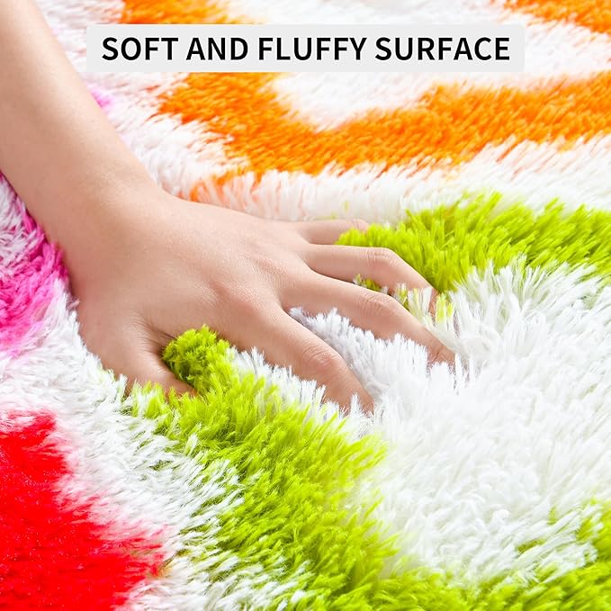 Tepook Fluffy Colorful Rug for Kids, Shaggy Soft Rainbow Area Rugs for Girls Bedroom, Indoor Modern Geometric Moroccan Rugs Plush Girls Kids Rug for Playroom Teens Room Nursery Home Decor, 4 X 6 ft