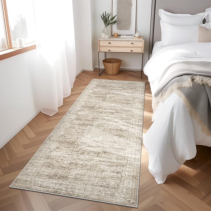 Runner Rug 2'x6' Washable Non-Slip Runner Rugs for Kitchen Bathroom Laundry Room Brown Vintage Floor Carpet Runners for Hallway Entryway