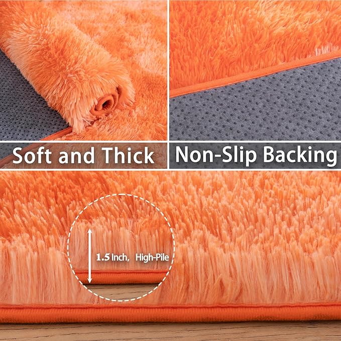 6x9 for Living Room Rugs, Plush Thick Carpets for Boy and Girls Room, Modern Soft Shag Area Rugs for Bedroom, Non Slip, Large Indoor Carpet for Nursery Dorms Home Decor Aesthetic, Orange