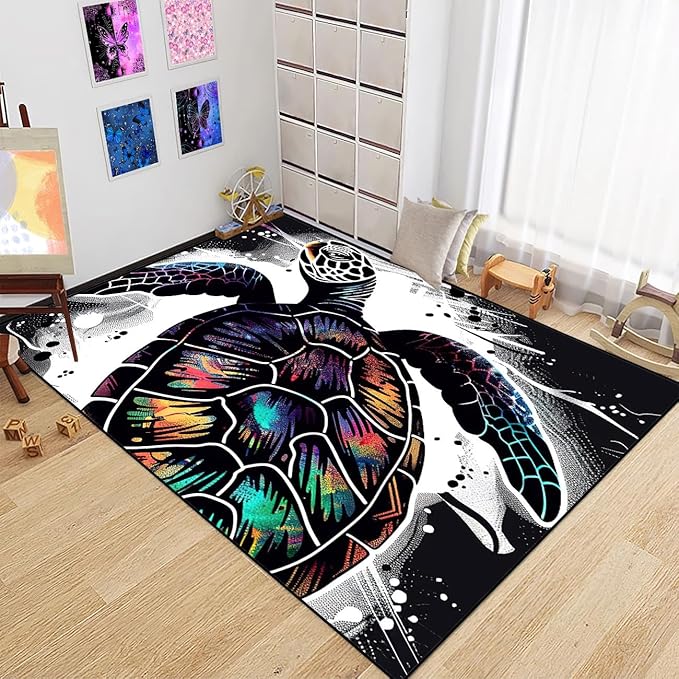 Sea Turtle Coastal Rugs - Kids Sea Turtle Rug for Bedroom Ocean Life Theme, 3'×5'