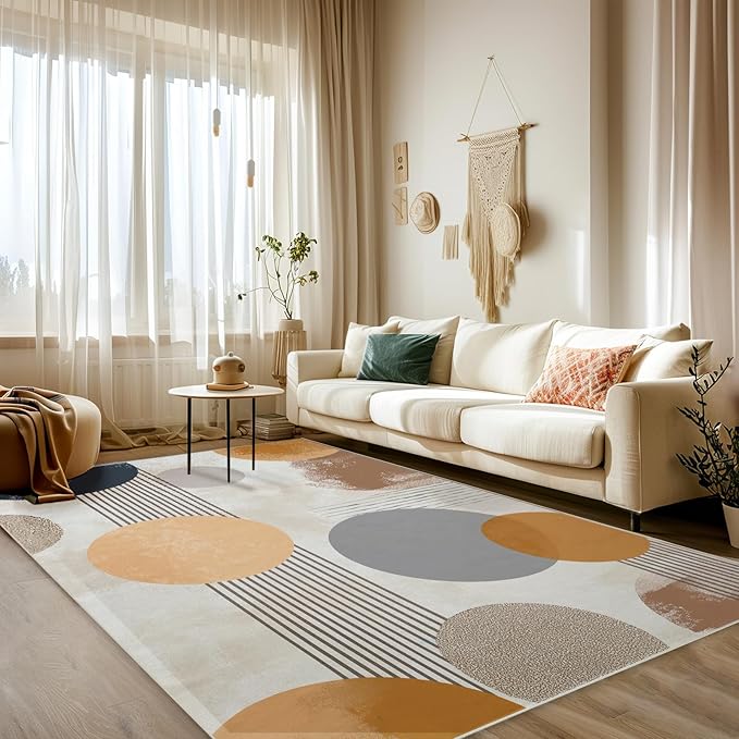 4x6 Area Rugs for Living Room Machine Washable Boho Circle Pattern Rug Non Slip Printed Abstract Geometric Rug Carpet Friendly Modern Rug for Bathroom Bedroom Dining Room Office