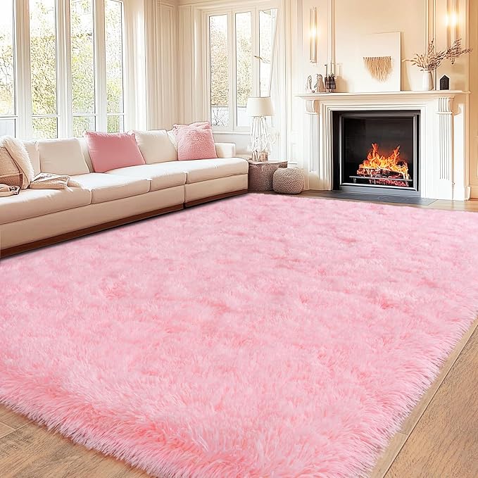 5x7 Pink Rugs for Bedroom, Soft Plush Shaggy Area Rugs Fluffy Modern Non-Slip Floor Carpet for Kids Girls Room Dorm Living Room Nursery Home Decor Aesthetic