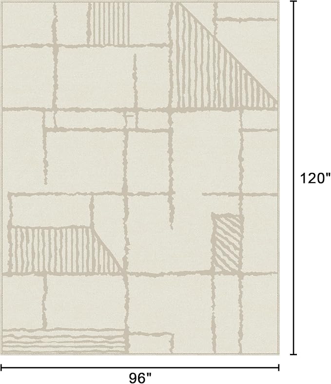 Bavni 8x10 Area Rugs, Abstract Modern Living Room Rugs, Large Machine Washable Rug Non-Slip, Soft Pet Friendly Rugs for Bedroom, Playroom, Dining Room, Abstract Cream