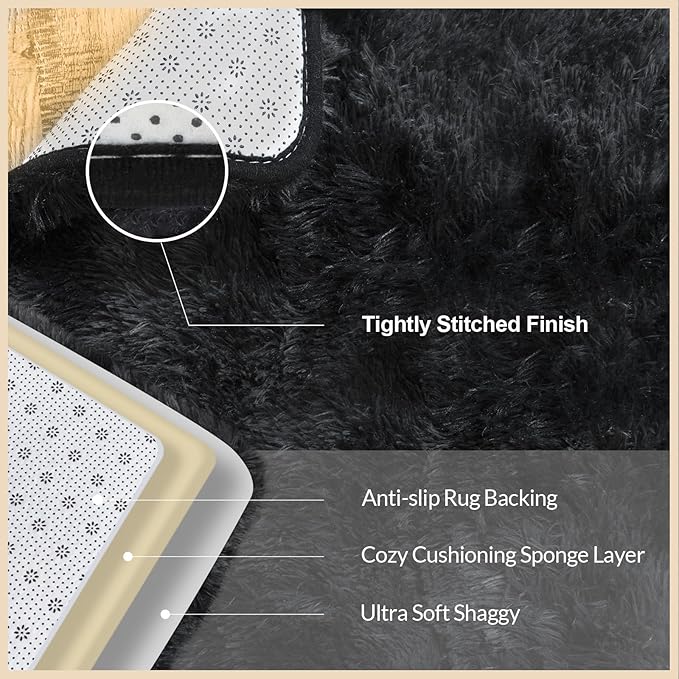 6x9 Rugs for Living Room, Large Fluffy Area Rugs for Bedroom, Soft Carpet Shag Kids Room Rug, Non-Slip Fuzzy Rugs Indoor (Black Grey Tie-Dyed, 6ft x 9ft)