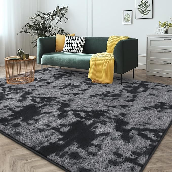 FlyDOIT Large Area Rugs for Living Room Bedroom, 5x8 Ft Tie-Dyed Dark Grey Ultra Soft Comfy Thickened Memory-Foam Indoor Carpets, Cozy Modern Floor Rug for Boys Girls Playroom Dorm Nursery Home Décor